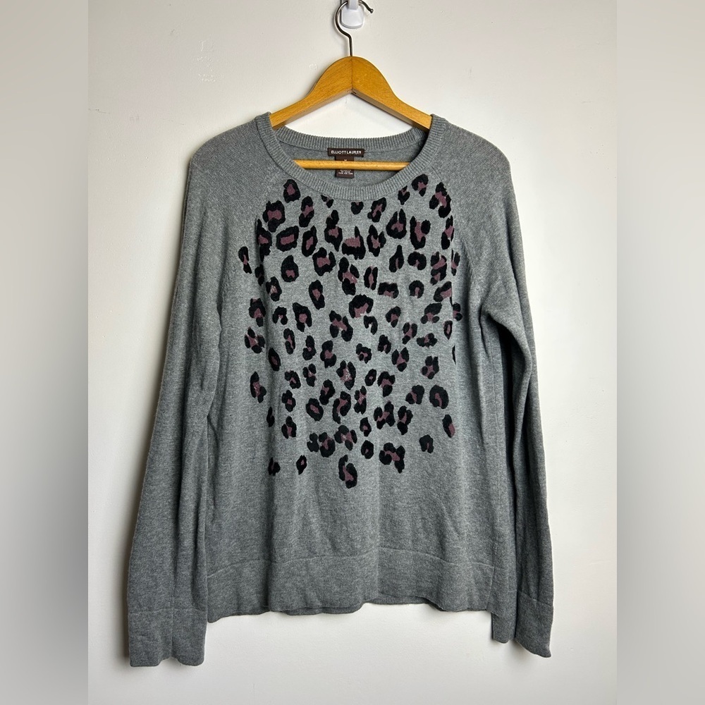 Elliot Lauren Sweater Pullover M Cashmere Blend Animal Print Old Money preppy